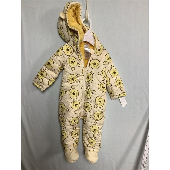 Disney Baby Winnie the Pooh yellow fleece lined full zip snow suit AOP size 3-6m - Picture 1 of 4